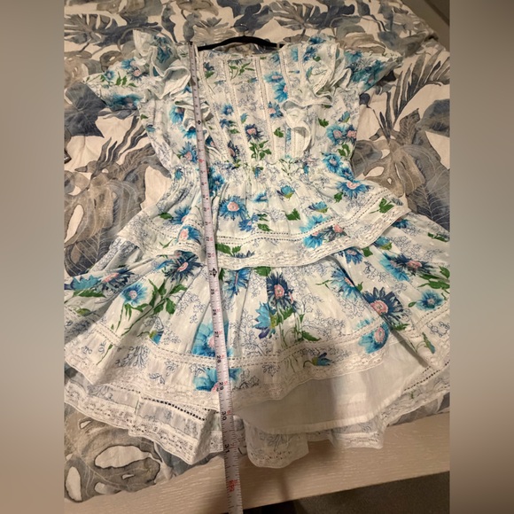 *LIKE NEW* LoveShackFancy Natasha Cotton Lace Trim Floral Ruffle Mini Dress - Picture 7 of 10